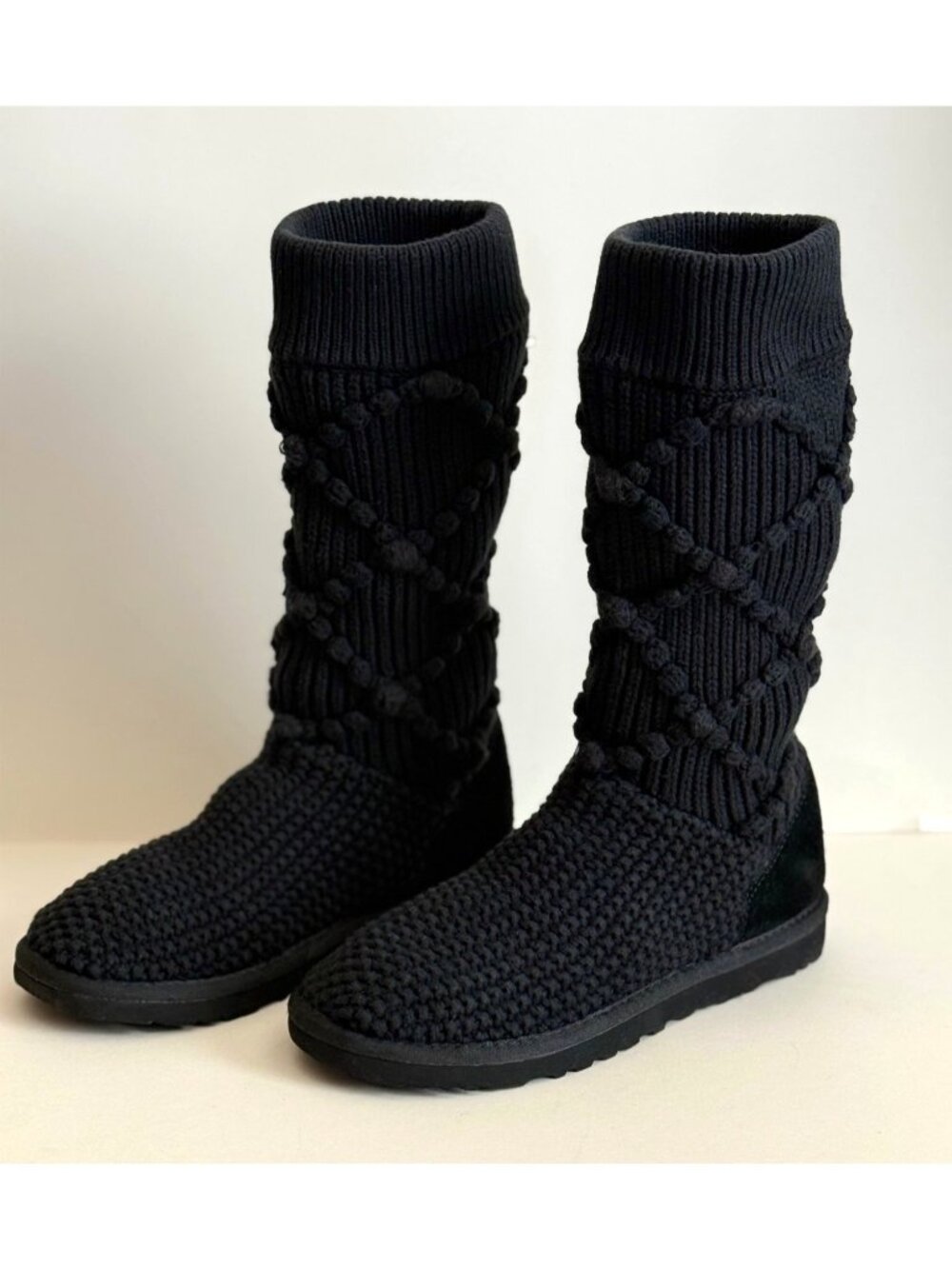 UGG Classic Argyle Knit Sweater Boots Women's Black Winter Cozy